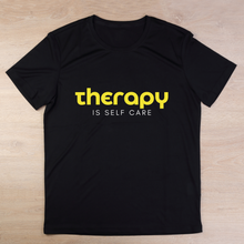 Load image into Gallery viewer, Therapy is self care (black shirt) t-shirt short sleeve
